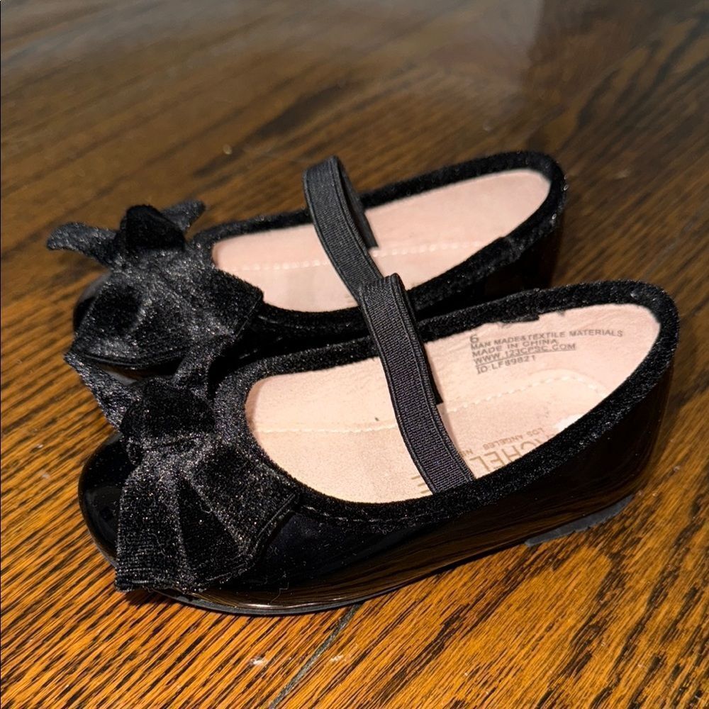 Rachel Zoe Black Velvet Kids Shoes with Bow 6